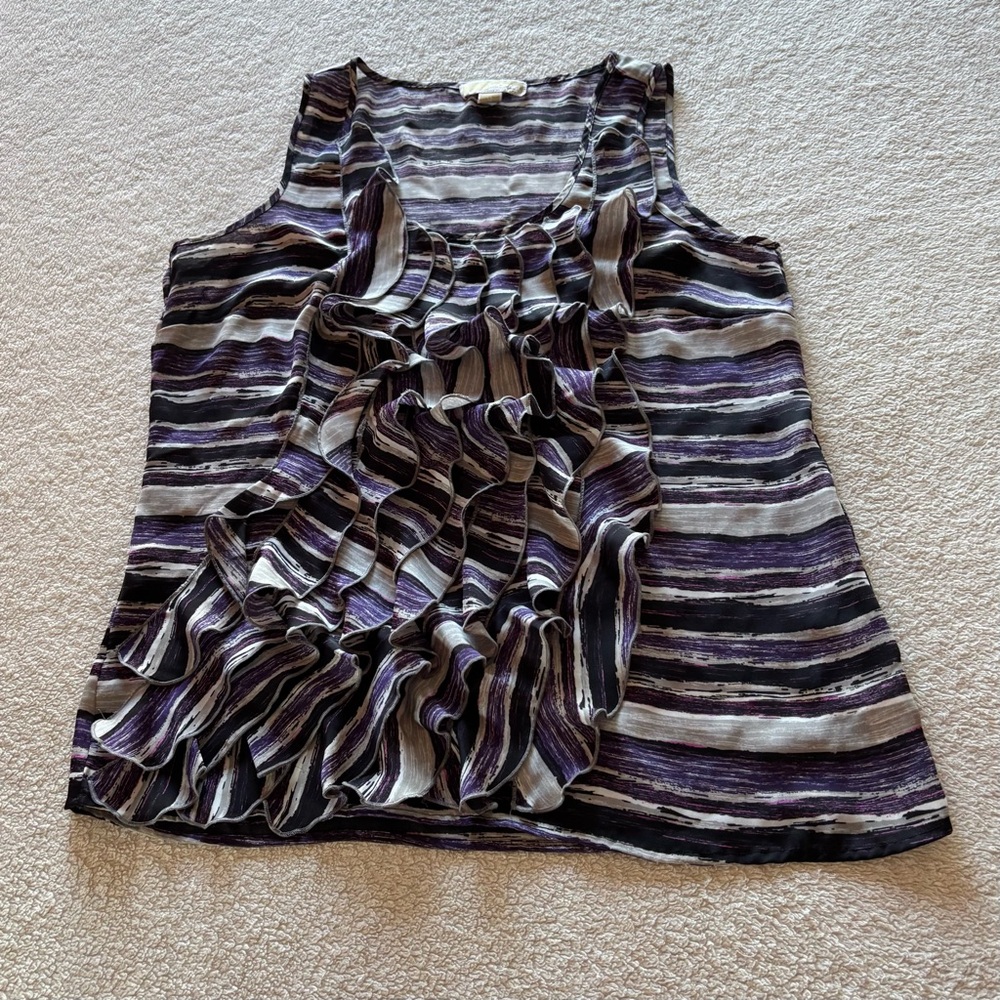 Michael Kors women sleeveless top Sz 12 ruffled front crew neck classic office